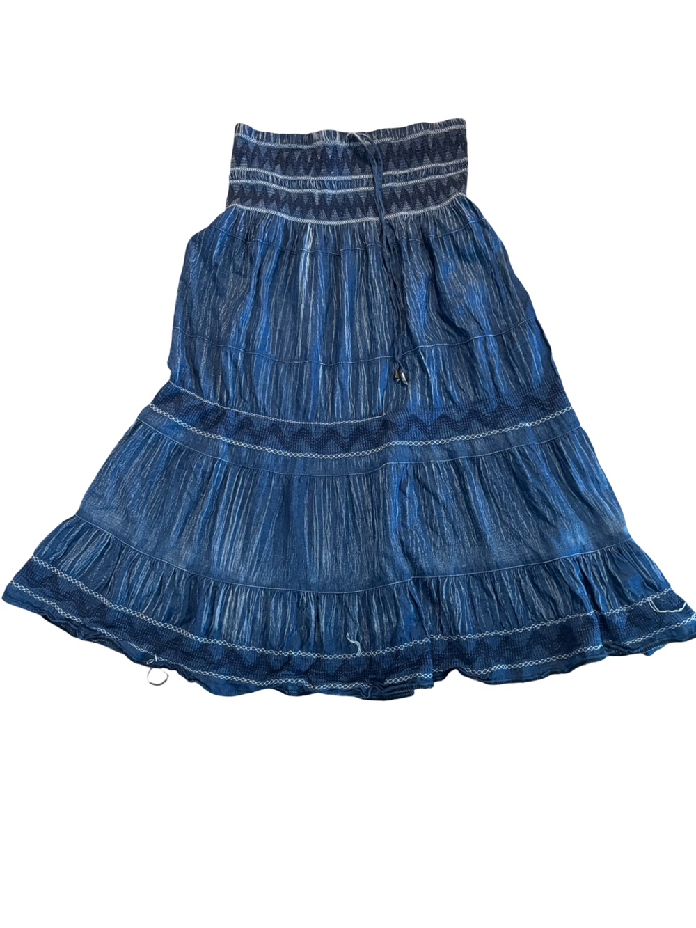 Boho Y2K Tiered Maxi Western Hippie Country Blue Denim Skirt or Tube Dress XL - Picture 2 of 5